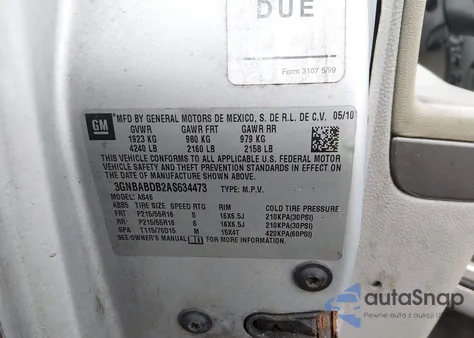 2010 Chevrolet Hhr Lt z USA, uszkodzony, nr VIN 3GNBABDB2AS634473